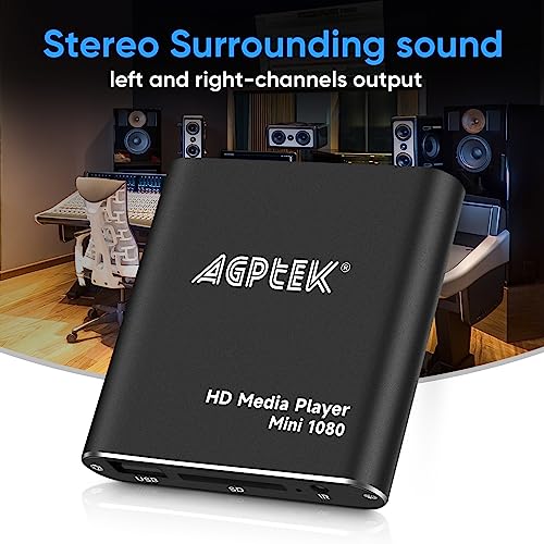 HDMI Media Player with One More AV Cable, Black Mini 1080p Full-HD Ultra HDMI Digital Media Player for -MKV/RM- HDD USB Drives and SD Cards