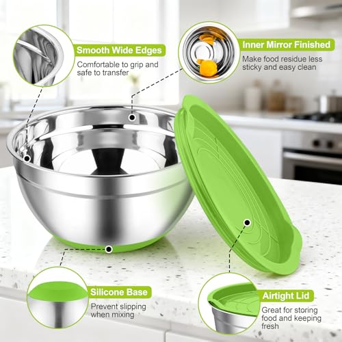 TeamFar Mixing Bowls, Stainless Steel Salad Bowls with Lids - Colorful - color: Multicolor