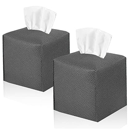 2 Pack 5"x5"x5" Square PU Leather Tissue Box Holders for Home & Office - color: Charcoal