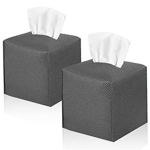 2 Pack 5"x5"x5" Square PU Leather Tissue Box Holders for Home & Office - color: Charcoal