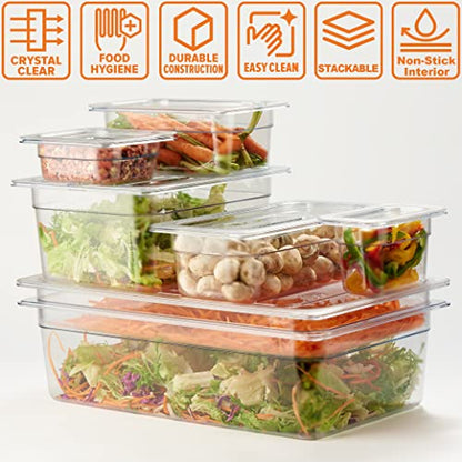 CURTA 6-Pack 1/2 Size 2.5" Deep NSF Polycarbonate Food Pans | Dishwasher & Freezer Safe Clear Container for Prep Tables, Buffet, Salad Bar, Commercial & Home Kitchen - color: 1/2 Size, size: 2-1/2" Deep