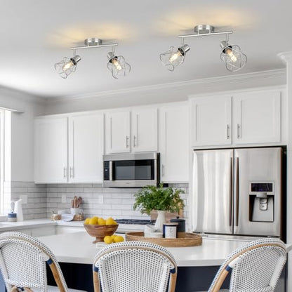 WILON Industrial Track Lighting Kit, 2 Light Modern Track Lighting Fixtures Brushed Nickel Flush Mount Ceiling Light Rotatable Light Head E26 Base Ceiling Spotlight for Kitchen Dining Room Hallway - color: Brushed Nickel, size: 2-Light-Cage
