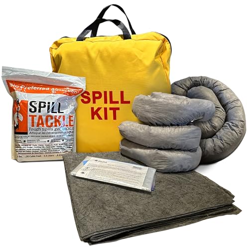 Intermountain Absorbents Universal Spill Kits - Professional Spill Kits for Water & Oil Spill with Yellow Spill Kit Bag, 4 Absorbent Socks, 10 Universal Spill Absorbent Pads, 2 lb Spill Tackle, 1 Pack - style: 1 Pack