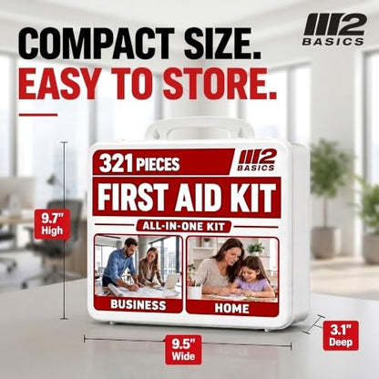 M2 BASICS 321 Piece All-Purpose First Aid Kit, Hard Case for Home, Business