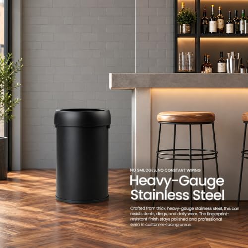 Home Zone Living 16 Gallon Commercial Trash Can with Removable Open Top Lid - color: Matte Black, size: Round