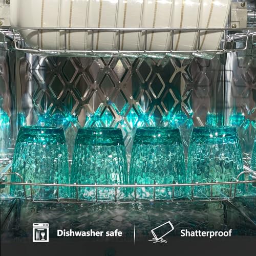 15-Ounce Plastic Tumblers (Set of 6), Reusable Plastic Mugs, BPA-Free Acrylic to Drink Mugs, Shatter Resistant, Textured Interior, Dishwasher Safe (Cyan, 15 Ounce) - color: Cyan, size: 15 Ounce