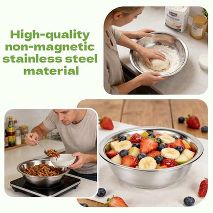 8 PCS Stainless Steel Mixing Bowls 13 Inch 8 Qt Extra Large Metal Basin with Mirror Finish, Heavy-Duty Salad Dough Bowl Kitchen Prep Bowl Dishwasher Safe Dish Tub for Home & Commercial Cooking