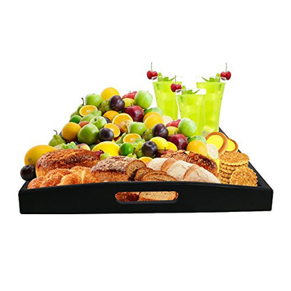 DILLMAN Serving Tray Large Black Wood Rectangle Food Tray Butler Tray Breakfast Tray with Handles (Large) - size: 17.3" x 13.4" x 1.6"