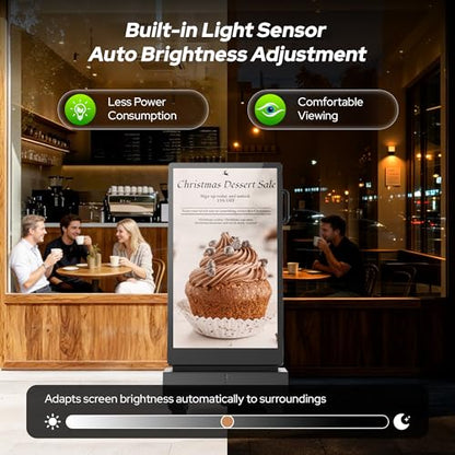 43 Inch Outdoor Double Sided Digital Signage Display, Battery Powered Waterproof Advertising Screen with 2000 Nits Brightness, Android 13, WiFi, Cloud CMS for Retail, Events & Commercial Use