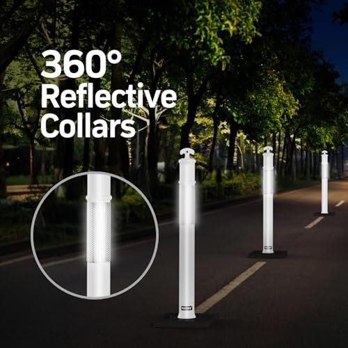 BATTIFE 45 Inch Traffic Safety Cones Delineator Posts with Base White 3 Pcs - color: White