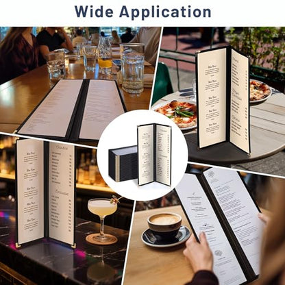 WeChef 30 Pcs 4.25 x 14" Restaurant Menu Covers 2 Page 4 View Menu Holders - size: 4.25x14" - 4 View