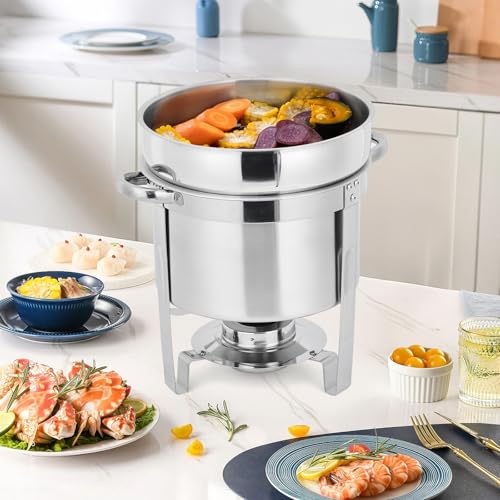 GarveeHome 7QT Soup Chafer Set of 2, Stainless Steel Round Soup Warmer - color: Silver, size: 7QT-2 Pcs