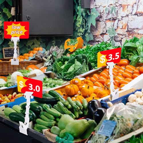 Honeydak White 50 Pcs Sign Holder Clips Bulk for Grocery Retail Display Plastic Shelf Price Sign Clamps Double Sided Swivel Holder with Antislip Padding Rotatable Merchandising Clips for Store - color: White