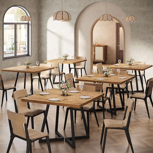 Tribesigns Square Dining Table Set of 4, 31.5" Farmhouse Dinner Table with Metal Base, Wood Kitchen Table for Dining Room, Small Space, Apartment (Chairs are not Included) - color: Natural, size: Square-4PCS