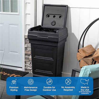 Step2 Atherton Large Garbage Container, Indoor/Outdoor Trash Can with Lid, Weather Resistant, Made of Durable Plastic, Weather-Resistant, Onyx Black - color: Onyx Black
