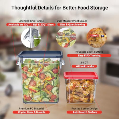 2 Pack 22 QT Commercial Food Storage Containers with Lids, Clear Large Square Containers with Handles for Flour, Rice, Pet Food and Commercial Bulk Storage - size: 2 X 22.0(QT)