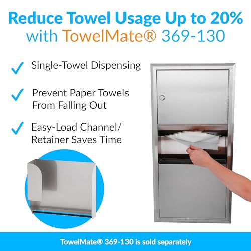 BOBRICK 369 ClassicSeries Stainless Steel Recessed Paper Towel Dispenser with 2-Gallon Waste Receptacle, 28" Height, 14" Width, Satin Finish