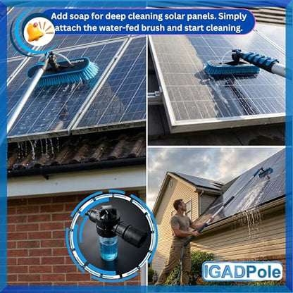 IGADPole 24 FT Water-Fed Washing Kit with Soap-Dispenser, Brush, 10″ Squeegee & Cobweb Duster for Windows, Gutters, Solar Panels & Exterior Walls - size: 24 ft Pole