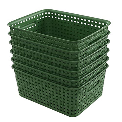 Plastic Kitchen Basket, Woven Storage Baskets, 6 Packs Deep Green - color: Deep Green