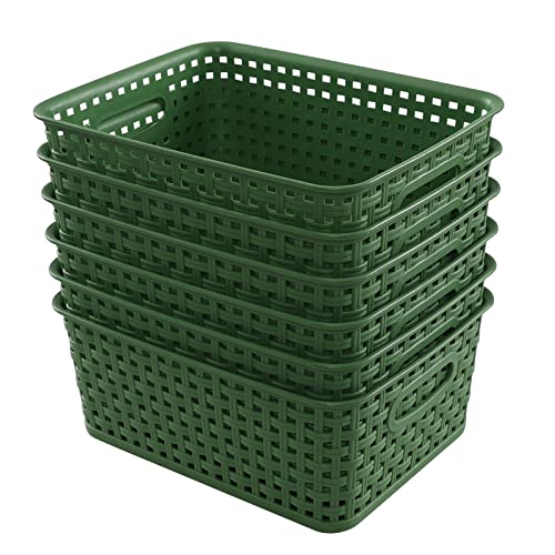 Plastic Kitchen Basket, Woven Storage Baskets, 6 Packs Deep Green - color: Deep Green