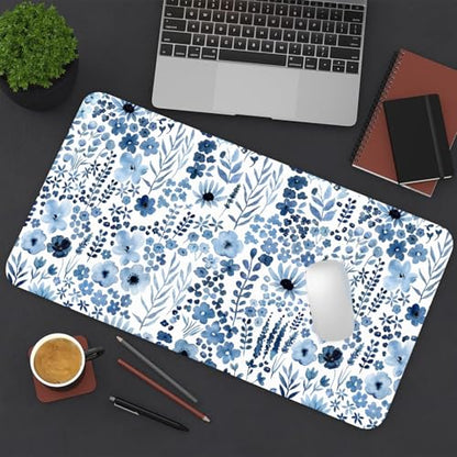 Floral Desk Mat, Cute Flower Large Mouse Pad Navy Blue 31.5"x15.7" - color: A Flowers - Navy Blue, size: 31.5" x 15.7"