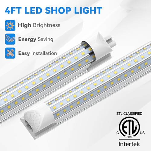 CNSUNWAY 4FT LED Shop Lights, 50W 7500LM D Shape, ETL Listed 2 Pack