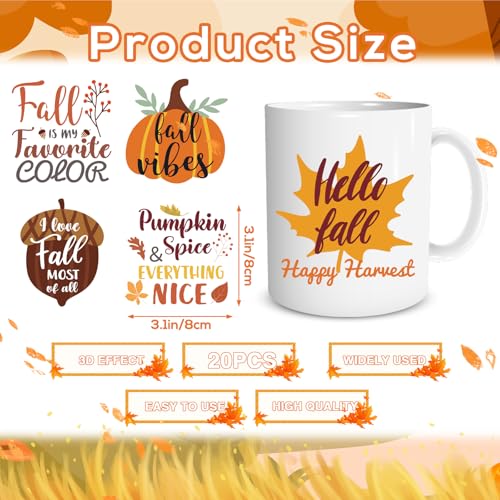 Rngmsi UV DTF Cup Wrap - 20 Sheets Fall UV DTF Cup Wraps for 16 oz, Pumpkin Autumn Maple Leaf Uvdtf Decals, Personalized Waterproof Rub on Transfers for Glass Mugs, DIY Wood Crafts - style: Fall