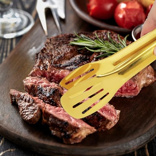JCREN Serving Tongs 6 Pack Stainless Steel Buffet Tongs Kitchen Tongs, Small Tongs Gold Tongs Serving Utensils for Party Catering, Gold,7 Inch - color: Gold - 7 Inch