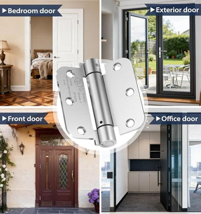 4-Pack 3.5 Inch Self Closing Door Hinges,5/8" Radius Corners,Brushed Nickel - size: 3.5"-4 Pack-5/8" Corner