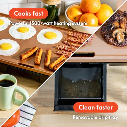 bella XL 12"x22" Electric Ceramic Titanium Non-Toxic Griddle, Copper/Black - color: Copper