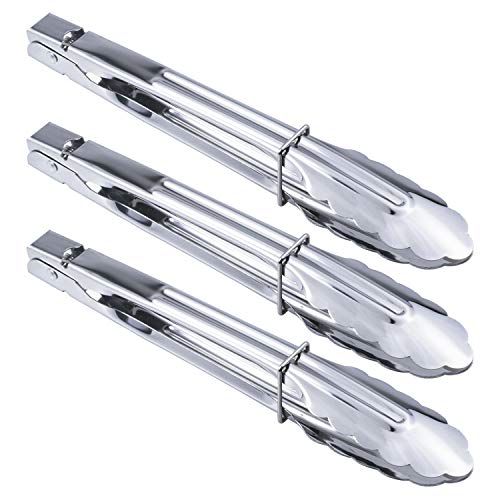 HINMAY Stainless Steel Serving Tongs Metal Cooking Tongs (9-Inch 3 Pieces) - size: 9"
