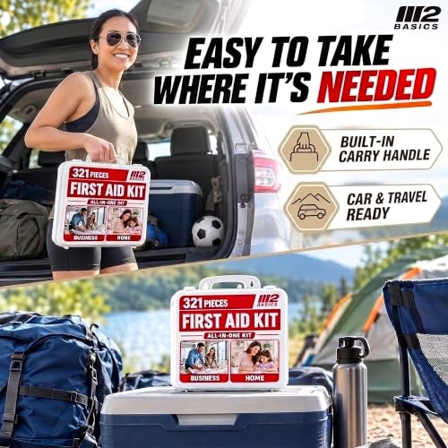 M2 BASICS 321 Piece All-Purpose First Aid Kit, Hard Case for Home, Business