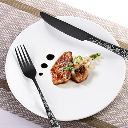 40 Piece Skull Pattern Matte Silverware Set for 8, Black Flatware set Service for 8,Gothic Unique Skull Pattern Design,18/0 Stainless,Satin Finish Cutlery for 8,Dishwasher Safe - color: Matte Black-Skull /40pieces