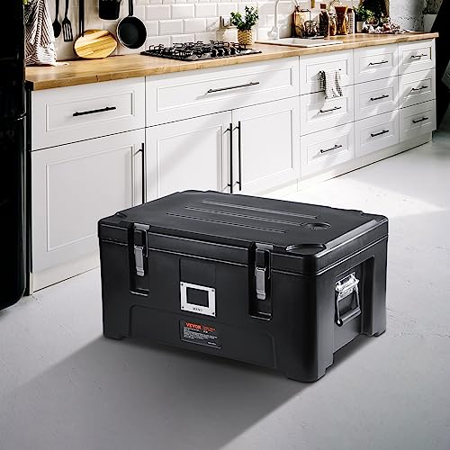 VEVOR Insulated Food Pan Carrier, 36Qt Capacity, Stackable Hot Box for Catering w/ 3 Stainless Steel Pans, Top Load LLDPE Food Warmer w/Elastic Side Handles and Buckles, for Restaurant Canteen, Black - size: 36 Qt (25" x 17.1" x 12.4")