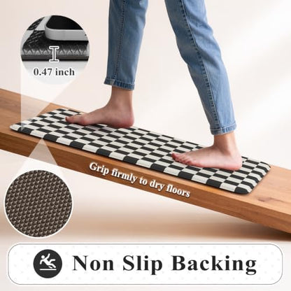 KIMODE Kitchen Mats Cushioned Anti Fatigue,Black and White Rugs for Kitchen - color: Black/White, size: 20" x 71"+20" x 32"--0.47 inches