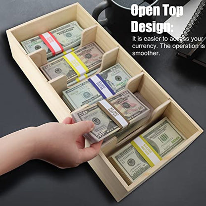 Wooden Currency Money Cash Tray With 300 Currency Wrappers, 5 Compartment Wooden Cash Money Currency Organizer Storage Change Box Case for Cash, Moneyboxes Currency Holder Cash for Money