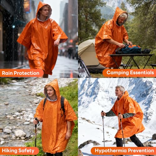 Deecam Emergency Mylar Poncho 4 Pack, Waterproof Windproof Thermal Foil Rain Poncho, Portable Survival Gear for Hiking Camping & Disaster Preparedness