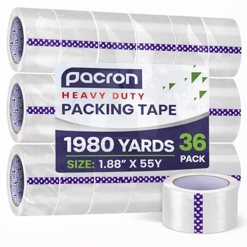 Clear Packing Tape 2.7 MIL Thick - 36 Heavy-Duty Wrapping Tape - 55-Yard Length, 1980 Total Yards 1.88-Inch Wide Strong Adhesive Rolls for Moving, Office Packaging, Storage Organization & Warehouse - size: 36 Rolls, style: Premium (1.88 x 55)