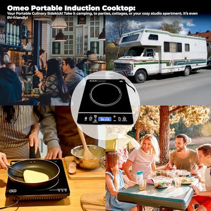 OMEO Portable Induction Cooktop Hot Plate Countertop Burner 1800 Watts Induction Burner with LCD Sensor Touch, LED Display, 10 Temperature Levels, Child Safety Lock, Auto Shutoff Function - size: Singe Burner