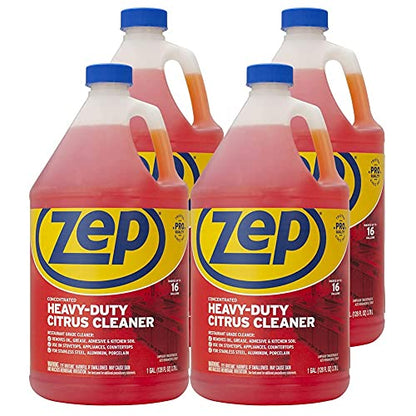 Zep Heavy-Duty Citrus Degreaser Cleaner Concentrate - 1 Gallon (Case of 4) ZUCIT128 - Restaurant Grade Degreaser and Cleaner Removes Oil, Grease, Adhesive, and Kitchen Soil on Stovetops, Appliances - size: 128 Fl Oz (Pack of 4)