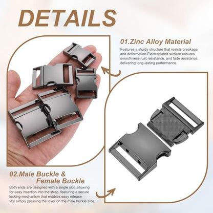HARFINGTON Metal Quick Side Release Buckles Zinc Adjustable Quick Release Buckle Replacement Snaps Clips Clasps - color: Gun Black, size: 1-1/4"(31.6mm)