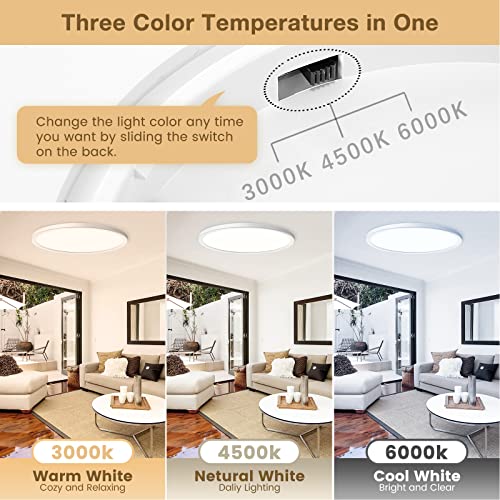 6-Pack 3200LM 12Inch LED Ceiling Lights Flush Mount, Dimmable Ceiling Light Fixtures, 3000K 4500K 6000K CCT, 24W Super Slim Low Profile Modern Ceiling Light for Bedroom Bathroom Hallway Kitchen, White - color: White, size: 6 Packs