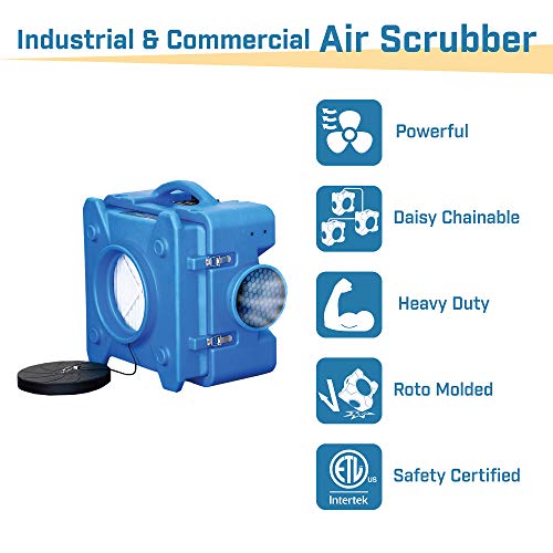 BlueDri Air Shield 550 HEPA Air Scrubber, Water Damage Restoration Equipment Air Purifier, Covers 1400 Sq. Ft, Daisy Chain Capable, For Commercial Use, Gray, BD-AS-550 - color: Grey