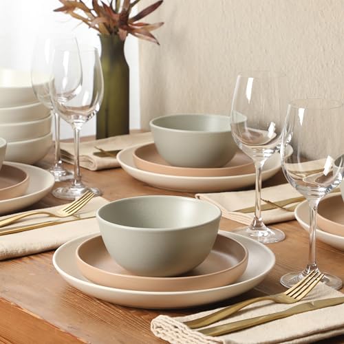 Gibson Elite Leeds Court Plates and Bowls Sets, 16-Piece Stoneware Dinnerware Sets, Assorted Colors, Round Speckle Reactive Glaze Dish Set - color: Assorted Colors (Leeds Court)