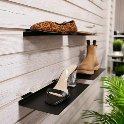 Black Slatwall Metal Large Shoe Shelf, Flat Display Shelves for Slat - 6" D X 12" L - 10 Pack - size: 10 Pack
