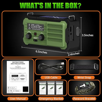Emergency Radio Hand Crank Solar, 10000mAh/37000mWh Emergency Weather Radio
