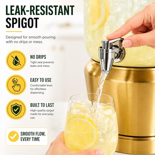 Drink Dispenser with Ice Chambers, Lemonade Tea Water Dispenser with Spigot, Stainless Steel Beverage Jar Jug, Perfect for Home Parties, Weddings, Gifts & Events (Gold, 3, Gallons) - color: Gold