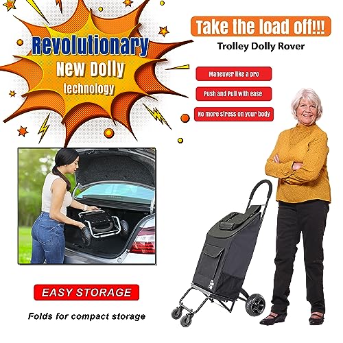 dbest Products Trolley Dolly Rover with Bag, 4 Wheeled Grocery Shopping Cart Push Folding Utility Hand Truck Swivel Wheels Garden Lightweight Luggage Carrito de Compras Plegable - size: Rover With Bag