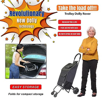 dbest Products Trolley Dolly Rover with Bag, 4 Wheeled Grocery Shopping Cart Push Folding Utility Hand Truck Swivel Wheels Garden Lightweight Luggage Carrito de Compras Plegable - size: Rover With Bag