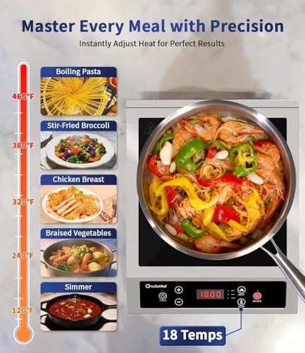 Stainless Steel Induction Cooktop, Professional-Grade Portable Burner 1800W